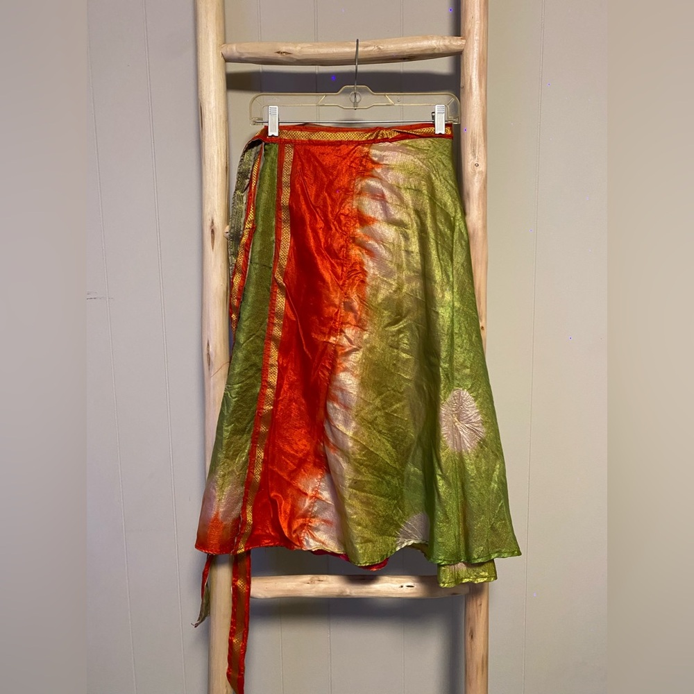 Repurposed Saree wrap midi swing skirt OS
